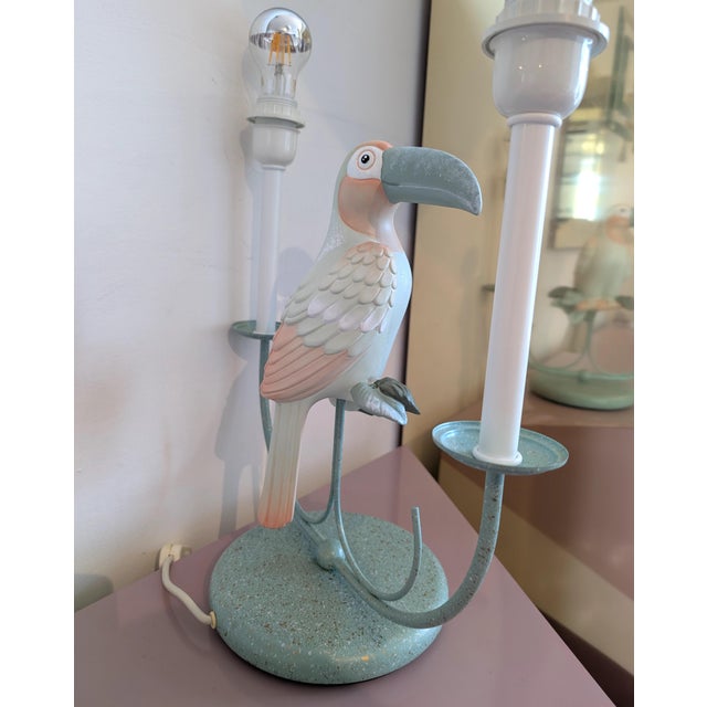 Mid-Century Modern Vintage Ceramic Pastel Toucan Lamp, 1980s For Sale - Image 3 of 10