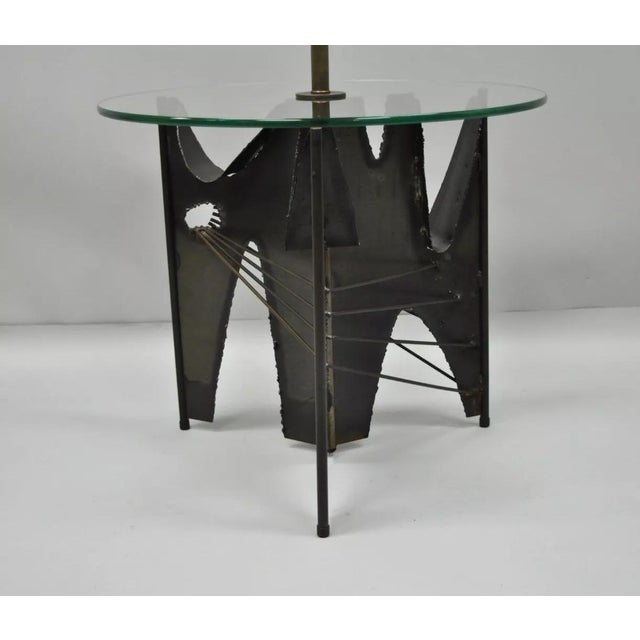 Mid 20th Century Laurel Style Brutalist Floor Lamp Steel Round Glass Side End Table For Sale - Image 11 of 11