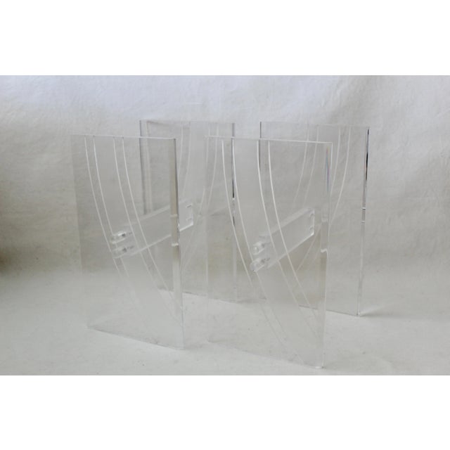 Transparent 1980s Lucite Acrylic Clear Frosted Bolt Slab Style End Side Tables Bases- a Pair For Sale - Image 8 of 8