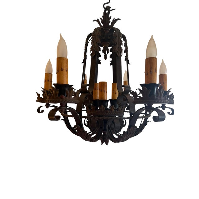 Antique Spanish Revival Wrought Iron Chandelier For Sale - Image 9 of 10