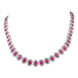 30.20 Ct Natural Ruby & Diamond Necklace For Sale