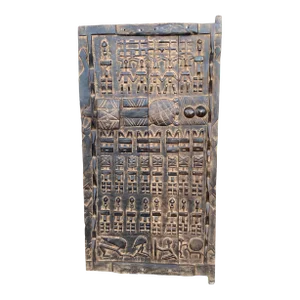 Vintage Dogon Turtle Door With Figures Mali African 46.5" H