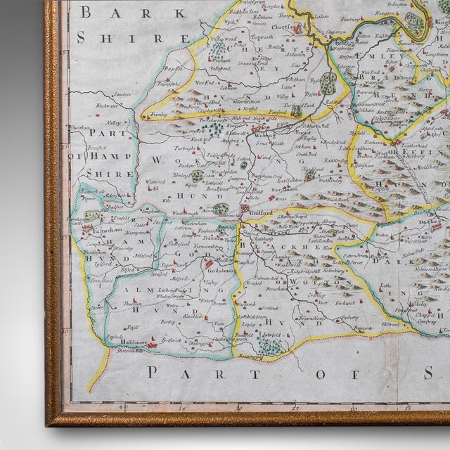 Antique Surrey Map, English, County Cartography, Atlas, Robert Morden, c.1700 For Sale - Image 9 of 12