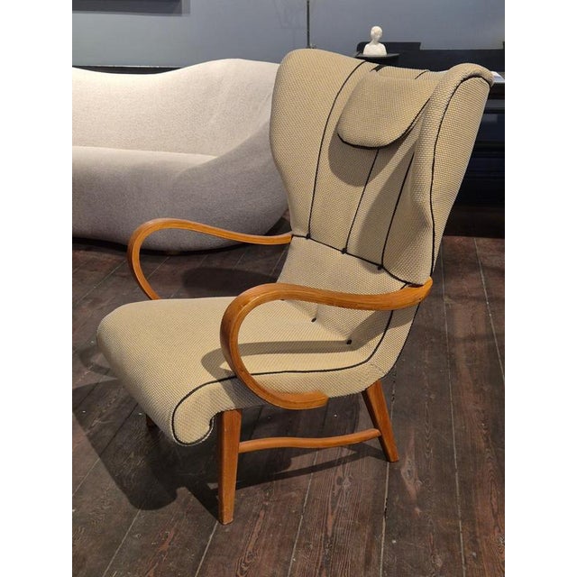 Swedish Modern Wingback Chair with Leather Details, 1940s For Sale - Image 3 of 14