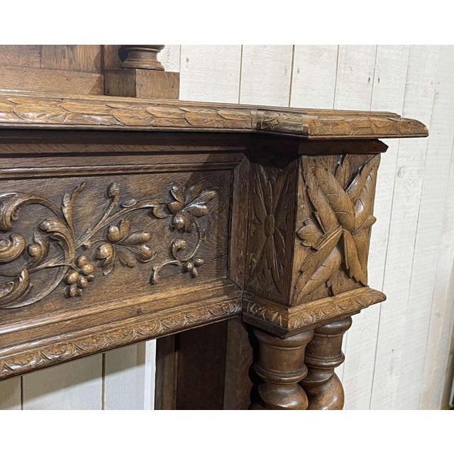 Wood Early 20th Century Louis XIII Oak Fireplace and Overmantel For Sale - Image 7 of 14