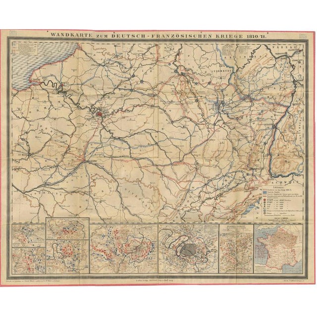 Franco-Prussian War Campaign Map of France and Germany, 1871 For Sale