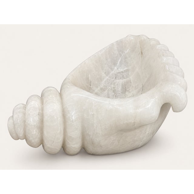 Monumental Carved Quartz Shell Bowl Sculpture For Sale - Image 4 of 5