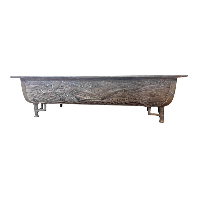Signed Koi Bronze Large Rectangular Jardiniere For Sale