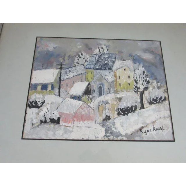 White Early 20th Century Winter Scene Gouache Painting by Rifka Angel, Framed For Sale - Image 8 of 10