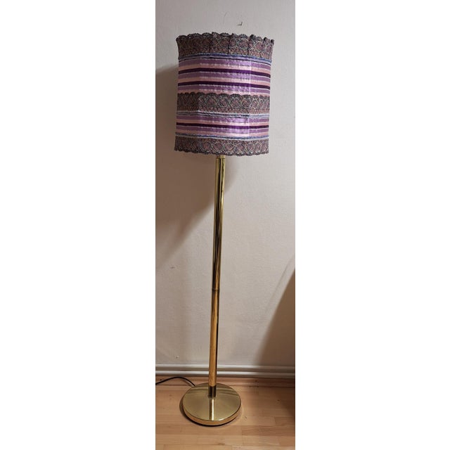 Vintage Brass Floor Lamp with Fabric Shade, 1980s For Sale - Image 3 of 10