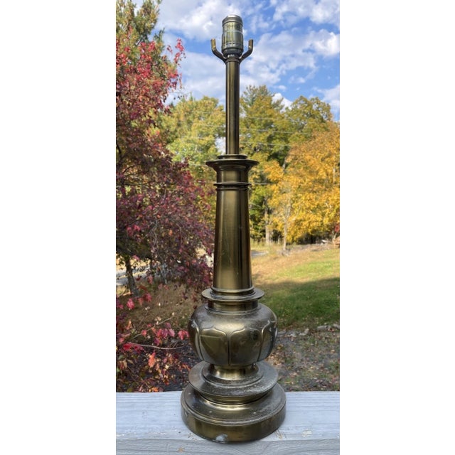 Vintage Mid-Century Modern Stiffel 'Lotus' Banquet Table Lamp Brass Lighting For Sale - Image 15 of 18