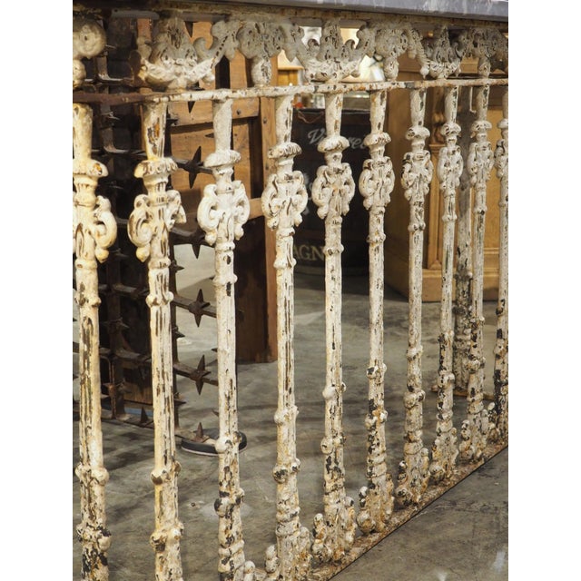 Traditional Antique Belgian Painted Iron Balcony Console Table With Marble Top, Circa 1900 For Sale - Image 3 of 17