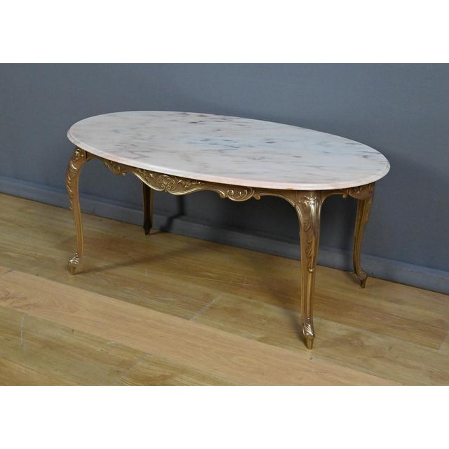 Mid-20th Century Louis XV Style Coffee Table in Marble and Brass, 1950s For Sale - Image 4 of 18