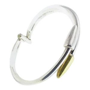 Modernist Bypass Spike Sterling Silver and Brass Crossover Bangle Bracelet