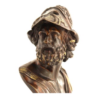 Antique Heavy Bronze Bust Sculpture of Greek Warrior Ajax, Signed, 1908 For Sale