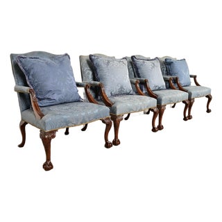 Kittinger Chippendale Carved Mahogany Open Arm Library Chairs | Set of Four For Sale