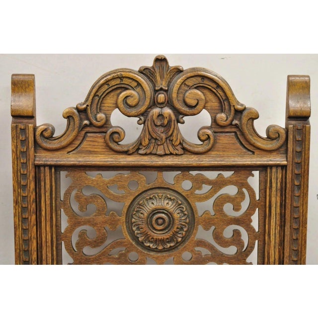 Antique Vanleigh Carved Oak Italian Renaissance Style Throne Arm Chairs - A Pair For Sale - Image 12 of 12