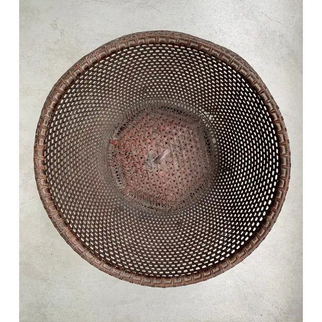 Brown Chinese Basket Pair Hand-Woven Rattan With Red Wood Base, Early 20th Century For Sale - Image 8 of 16