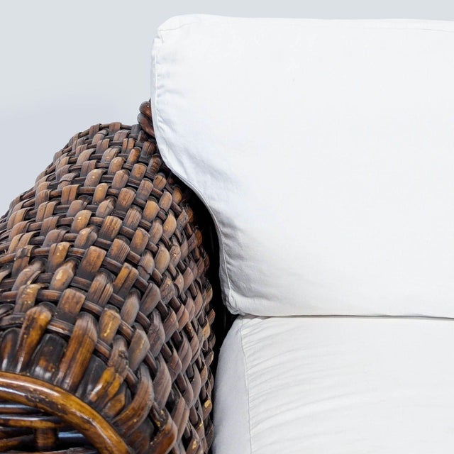 Brown Ralph Lauren Woven Rattan Lounge Chair With White Cushions For Sale - Image 8 of 13