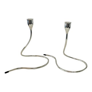 Sterling Silver Mid Century Towle Abstract Candlesticks- a Pair For Sale