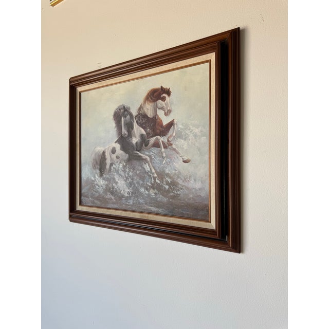 1970s Vintage Oil on Canvas Painting of Horses by Vincent – Framed For Sale - Image 4 of 11
