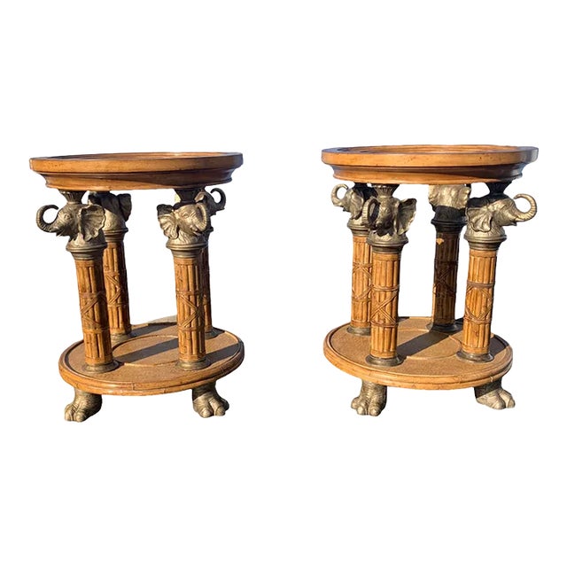 Pair of Round Dining Room Table Pedestal With Elephant Heads and Feets. For Sale