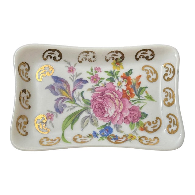 Vintage Manufacture De Couleuvre "Pâte De Limoges" Gilded Floral Trinket Dish For Sale