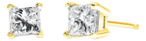 14K Yellow Gold 1/5 Cttw Princess-Cut Diamond Petite Classic Square Stud Earrings, A Pair