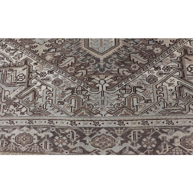 Antique Persian Heriz Rug With Geometric Medallion and Soft Neutral Tones For Sale - Image 4 of 15