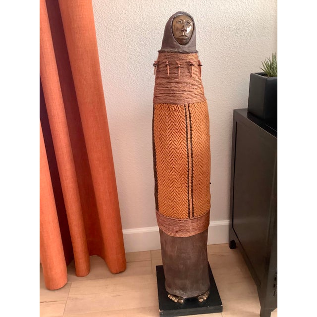 1980s Monumental Southwestern Mixed-Media Figurative Sculpture With Brass Face by Naida Seibel, 43.5” H For Sale - Image 10 of 11
