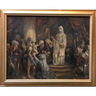 Anton Peczely, Wisdom of King Solomon Rare Biblical Hungarian Judaica Oil Painting For Sale