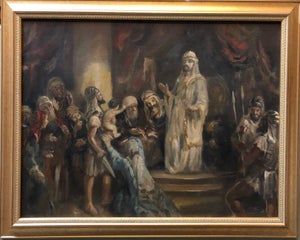 Anton Peczely, Wisdom of King Solomon Rare Biblical Hungarian Judaica Oil Painting
