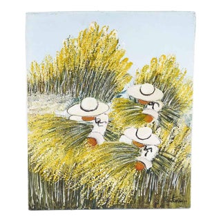 Costanza Mantovani, Farmers Engaged in Harvesting, 2000s, Oil on Canvas For Sale