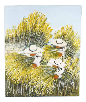 Costanza Mantovani, Farmers Engaged in Harvesting, 2000s, Oil on Canvas