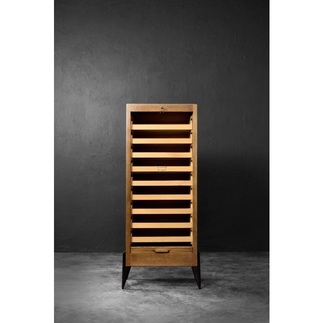 Wood Vintage Industrial Danish Brown Oak Cabinet with Multiple Drawers, 1950s For Sale - Image 7 of 18