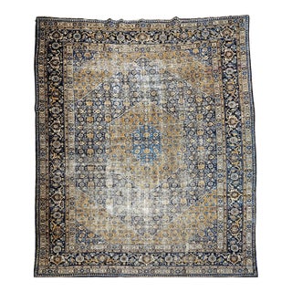 Vintage Persian Tabriz Rug, Hand-Knotted Wool, Herati Geometric Pattern, Navy & Camel, 10x13 For Sale