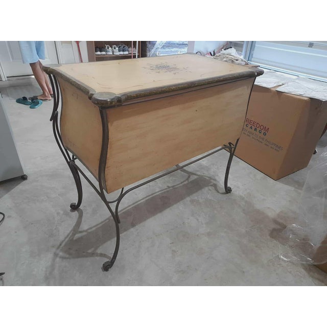 Transitional Hand-Painted Bombe Chest With Wrought Iron Legs – Elegant Curved Design For Sale - Image 3 of 6