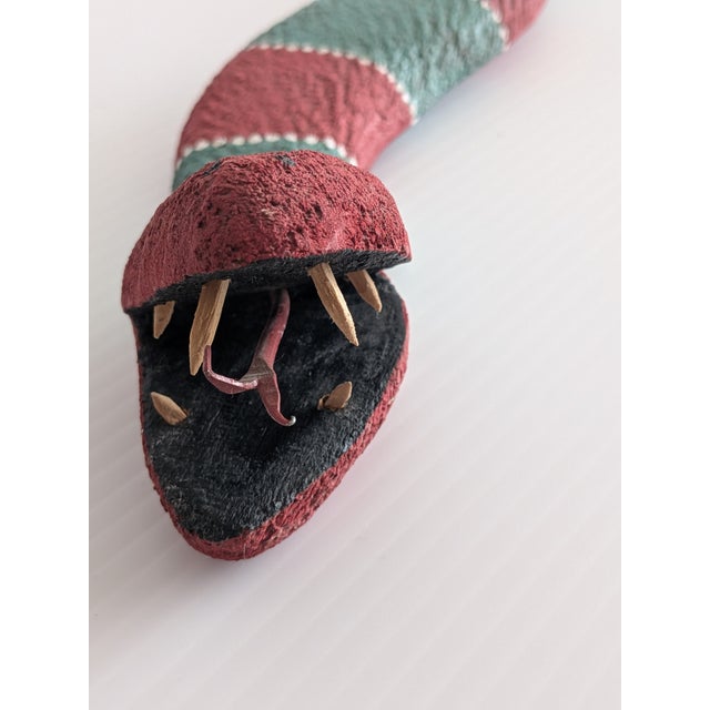 Vintage Highly Collectible Davila Hand Carved Painted Wood Snake For Sale - Image 4 of 8