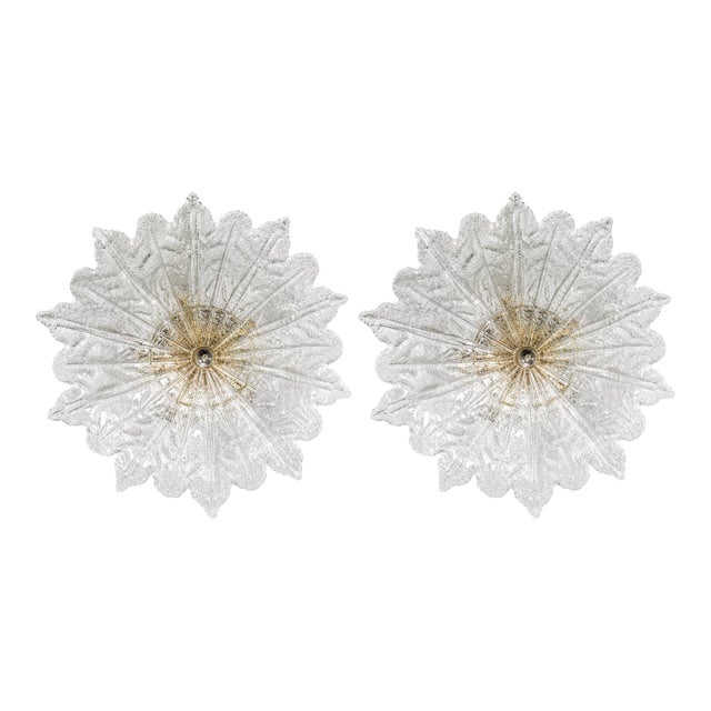 1970s Set of 2 Amsterdam Palmetta, Italian Murano Glass Ceiling Light or Flush Mount For Sale