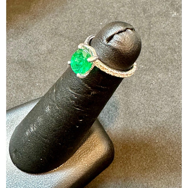 Green 1.25 Ct Oval Cut Natural Emerald & 0.85 Ct Natural Diamond Halo Engagement Ring For Sale - Image 8 of 8
