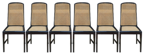 Vintage Cane Chairs in Black Lacquered Wood, 1970, Set of 6