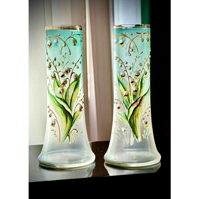 Art Nouveau Satin Glass Lily of the Valley Vases from Legras, 1890s, Set of 2 For Sale - Image 14 of 17