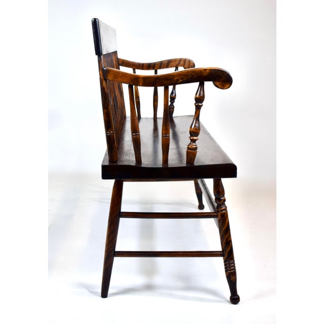 Burnt Umber American Pine Spindle Back Deacons Bench For Sale - Image 8 of 13