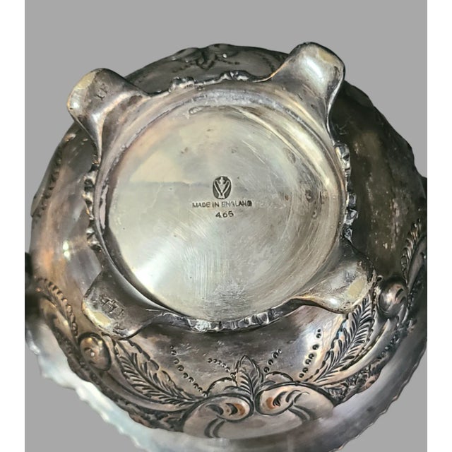 Antique Victorian English Ornate Floral Plated Silver on Copper Creamer Sugar Bowl Set- 2 Pieces For Sale - Image 10 of 10