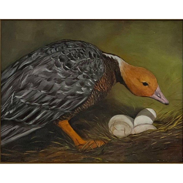 Beautifully framed painting depicting a bird tending to its nest. Detail is incredible with nice colors. Seems to be...