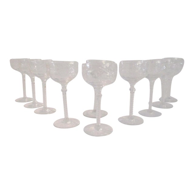 Mid-Century Libbey Rock Sharpe Etched Cocktail Glasses - Set of 10 For Sale
