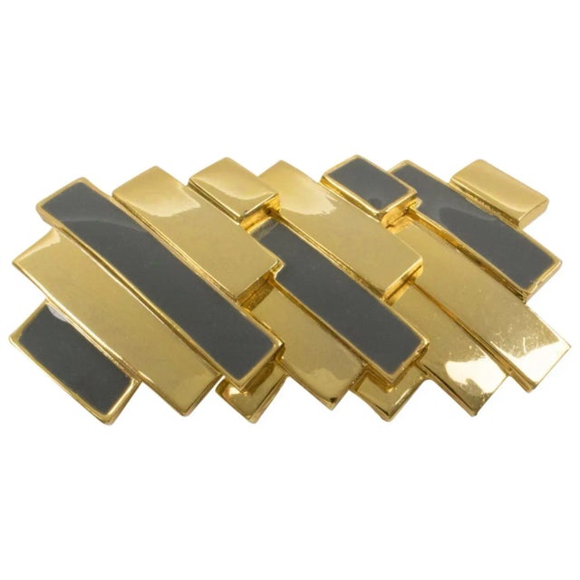 Stunning Lanvin Paris modernist pin brooch. A statement piece from the early 1970s featuring a large gilded metal carved...
