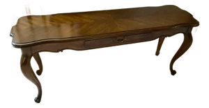 Vintage Drexel Heritage French Provincial Sofa Table / Console Table With Herringbone Parquet Top & Cabriole Legs