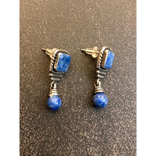 Late 20th Century Native American Lapis Lazuli Sterling Drop Earrings, a Pair For Sale - Image 5 of 10