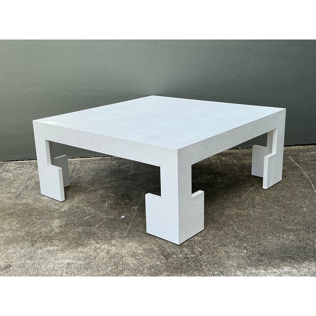 White Vintage Custom Grasscloth Coffee Table For Sale - Image 8 of 12